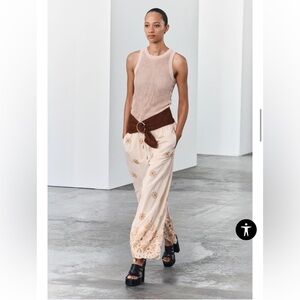 Women’s Cream Embroidered Wide-Leg Pants